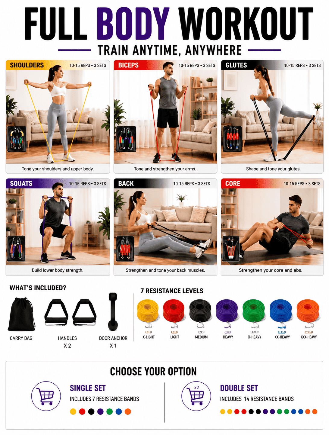 Imported Home Gym (11 Pcs) Resistance Bands Set