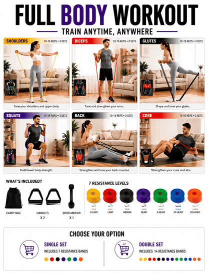 Imported Home Gym (11 Pcs) Resistance Bands Set