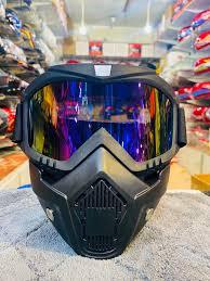 HIGH QUALITY Motorcycle Helmet Riding Goggles Glasses With Removable Face Mask [Blue Rainbow]